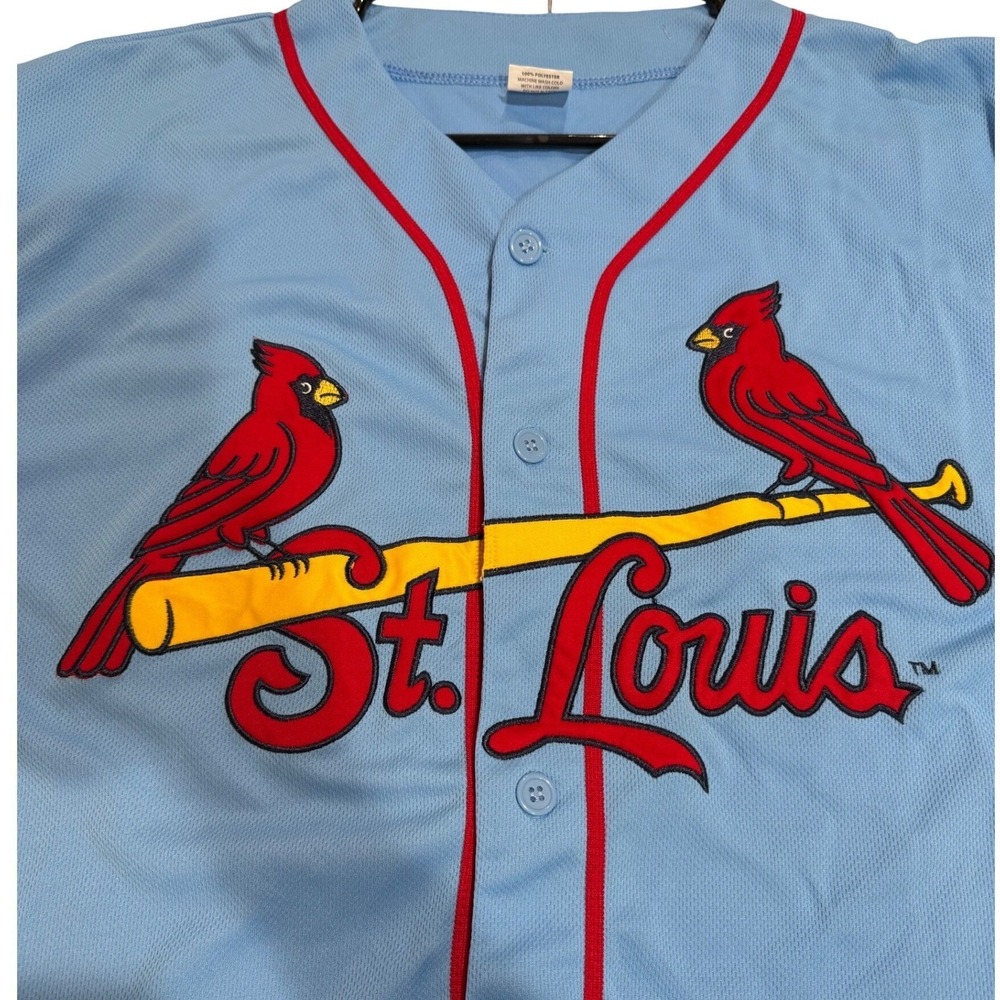 St. Louis Cardinals MLB Baseball Jersey Mens XL Light Blue Birds on the Bat Logo